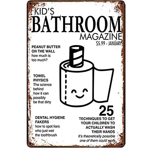 

Original Retro Design Kid's Bathroom Magazine Tin Metal Signs Wall Art | Thick Tinplate Print Poster Wall Decoration