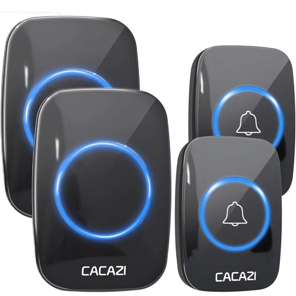 2 button 2 receiver CACAZI 60 Chime 110DB беспроводной дверной звонок Водонепроницаемый 300 м Пульт дистанционного управления ЕС вилка умный дверной звонок батарея 1 2 3 Кнопка 1 2 3 4 Приемник - Цвет: 2 button 2 receiver