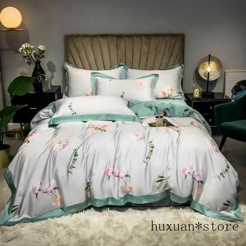 

Floral Duvet Cover Set Soft Tencel Bedding Set Flat Sheet Pillowcases Queen King