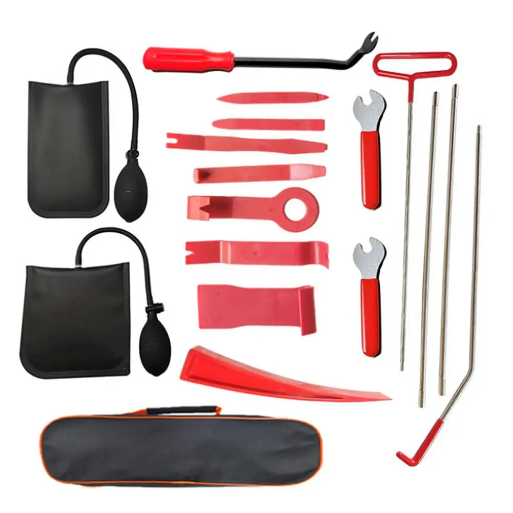 

Automotive Essential Kit 18 Pcs Long Reach Tools Automotive Emergency Non-Marring Wedge Air Wedge Bag Pump Tool Set For Cars
