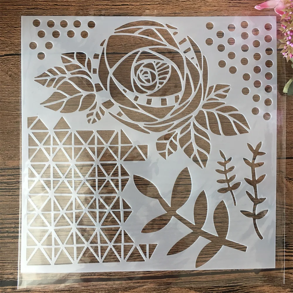 

20*20cm Geometry Rose Leaves DIY Layering Stencils Painting Scrapbook Coloring Embossing Album Decorative Template