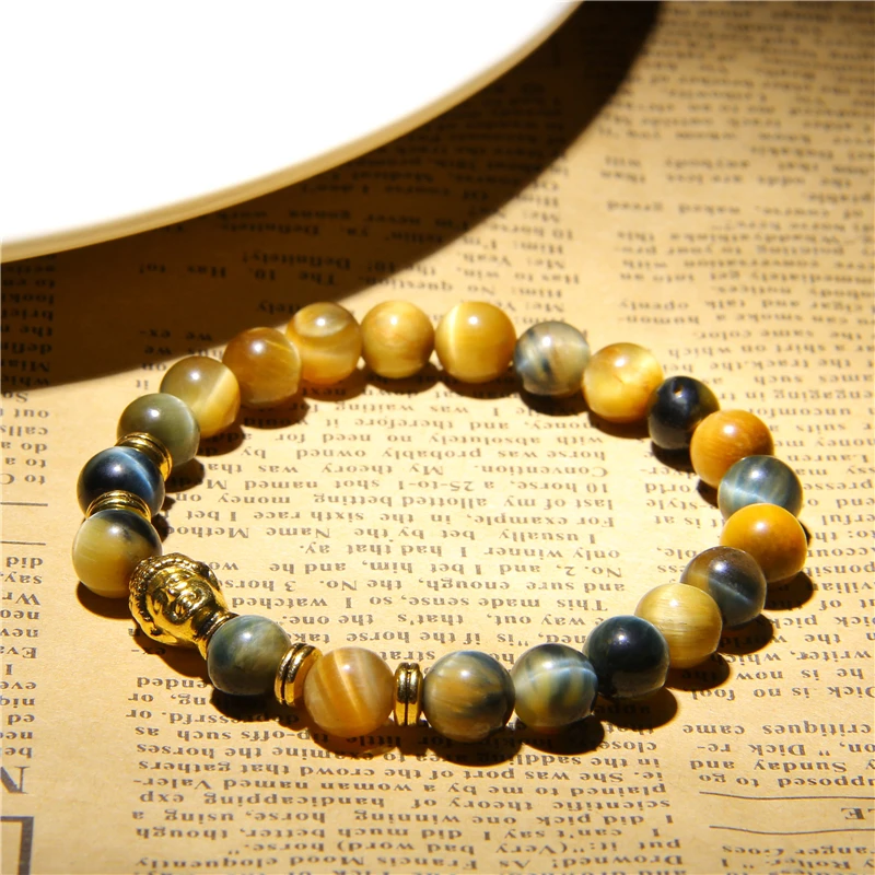 Fashion AAA Royal Blue Tiger Eye Men's Bracelet Beads Natural Stone Buddha Stretch Charm Bracelets for Women Men Jewelry