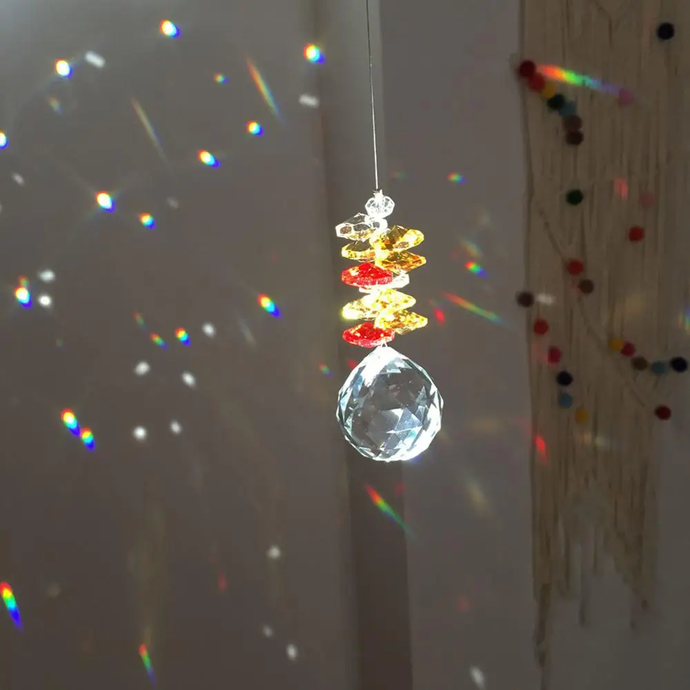 Подвесной Хрустальный уловитель света на окно призмы из желтых бусин подарки со