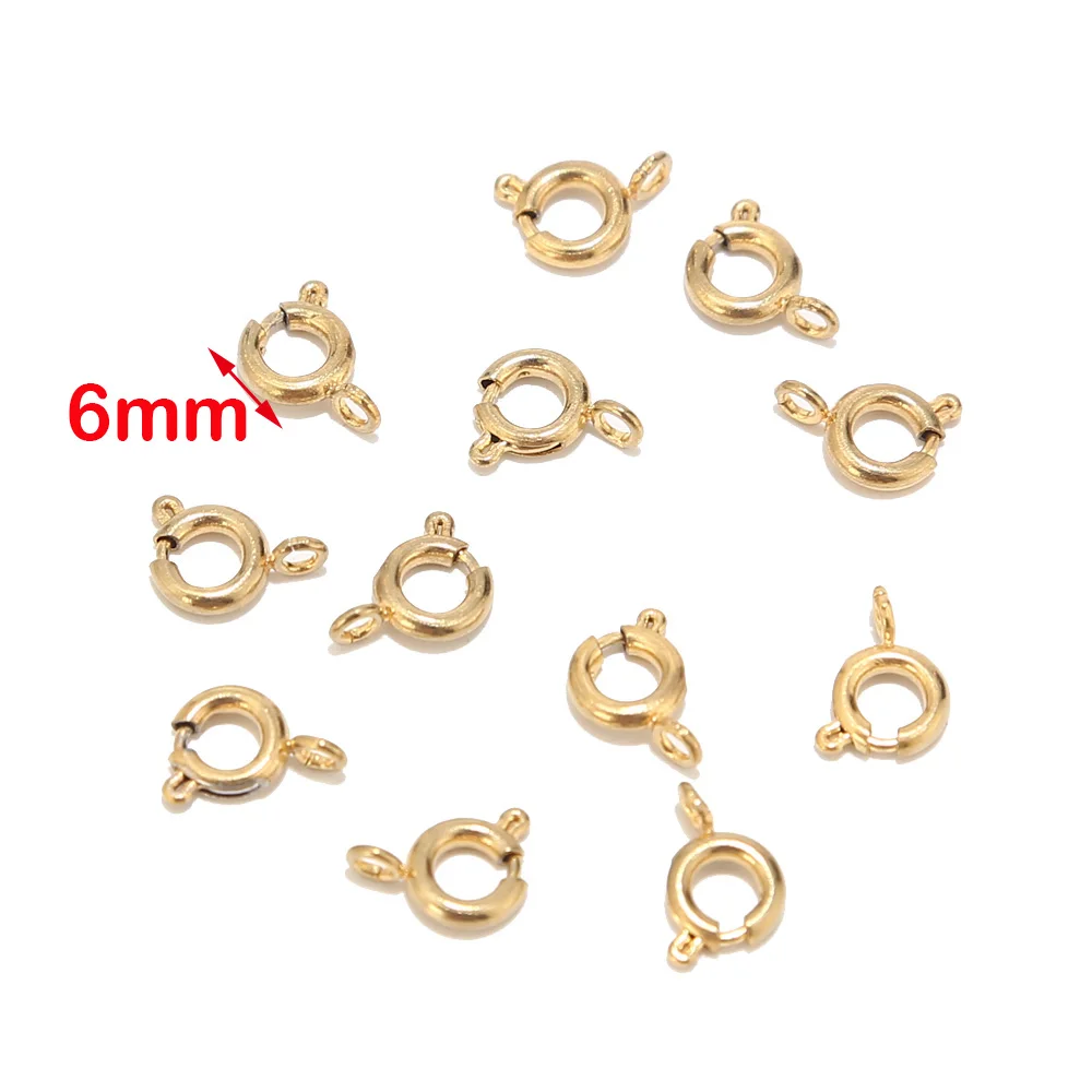 Gold 6mm 10 шт. Нержавеющая сталь 6 мм круглый Коготь Весна застежки крючки для браслета крепления для ожерелий "сделай сам" для изготовления ювелирных изделий - Цвет: Gold 6mm