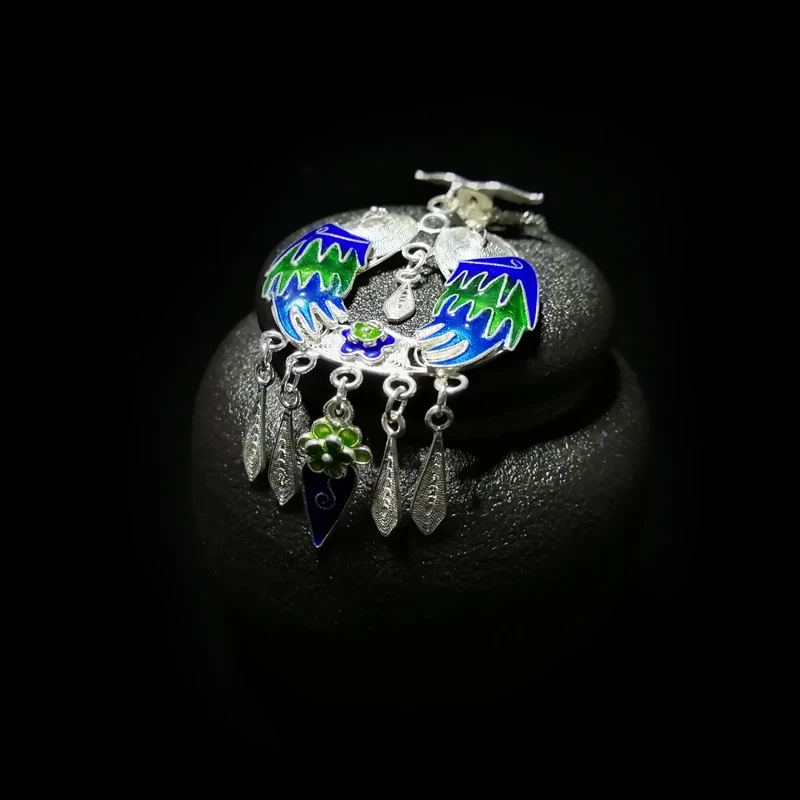 Женское винтажное ожерелье из серебра 999 пробы с подвеской в виде синей