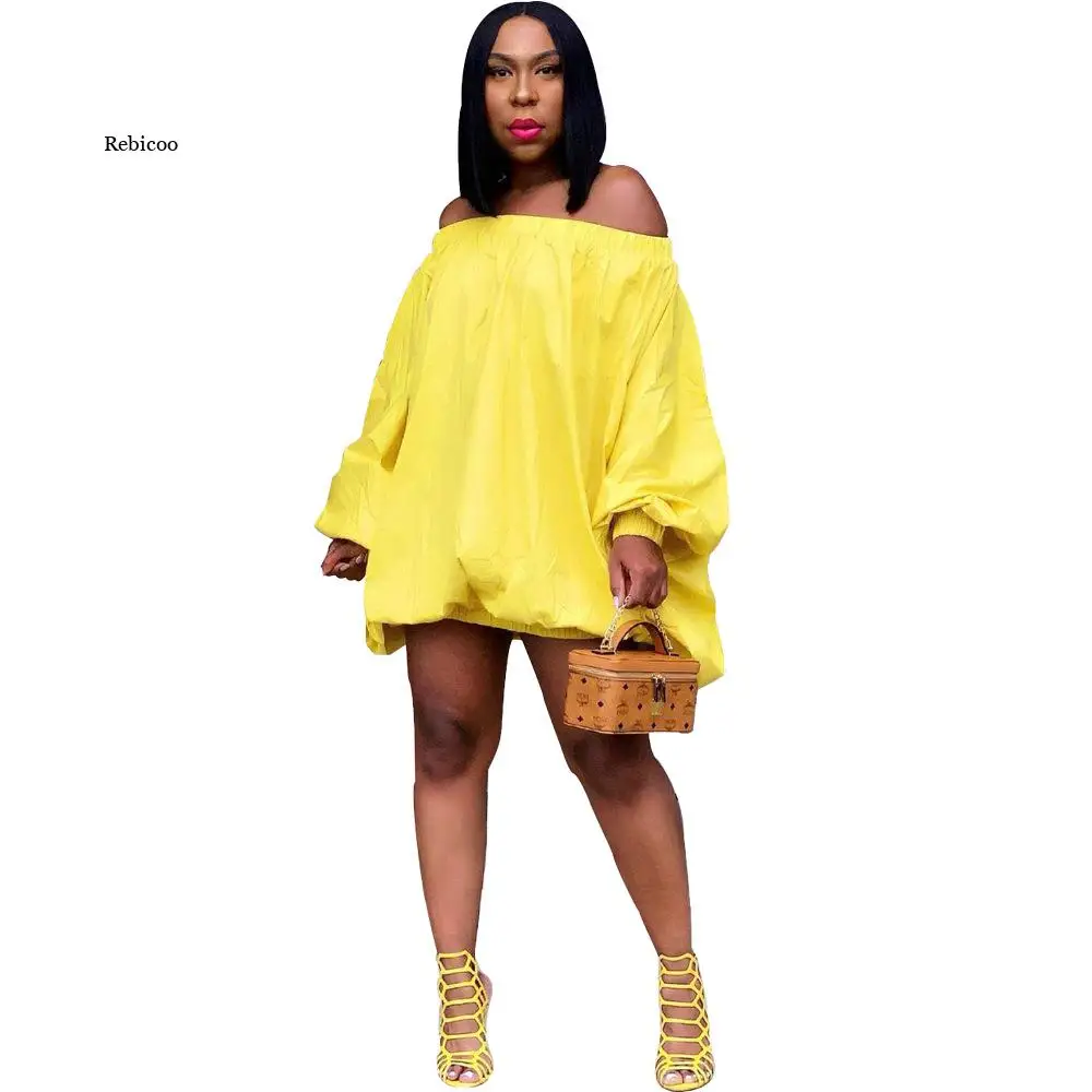 

Женское свободное короткое платье с открытыми плечами, длинным рукавом-фонариком и вырезом лодочкой, модное повседневное однотонное платье с открытой спиной для ночного клуба, одежда для вечеринки