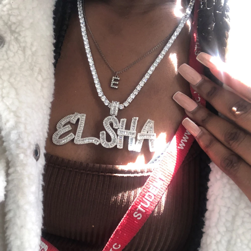

Custom Name Number Baguette Letters Pendant Gold Color Charm AAAA Zirconia Men's Hip Hop Necklace Chain Rock Jewelry