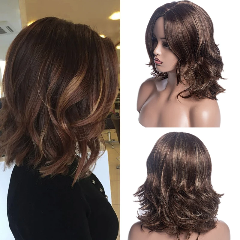 

Короткий кудрявый синтетический парик Боб из каштановых волос для женщин, термостойкий косплей, повседневный парик для вечеринок