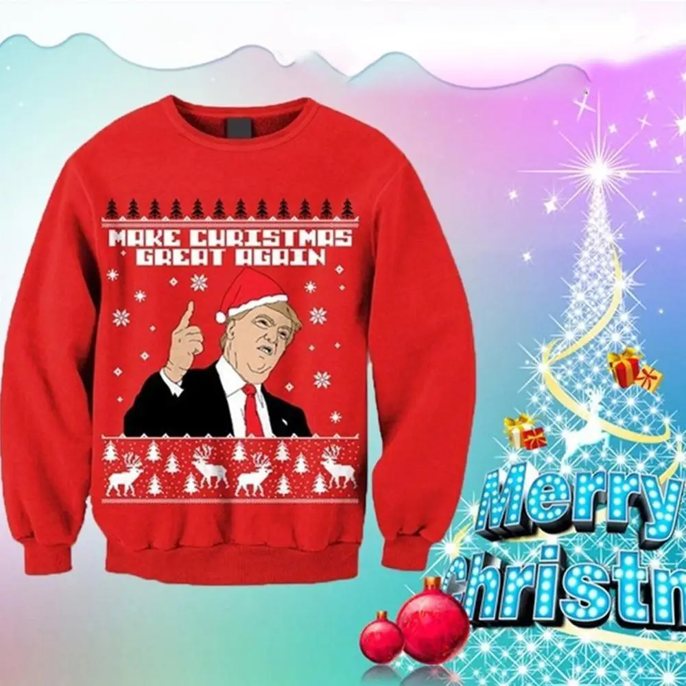 Женская Мужская Унисекс Толстовка Рождественский Дональд Трамп Уродливый