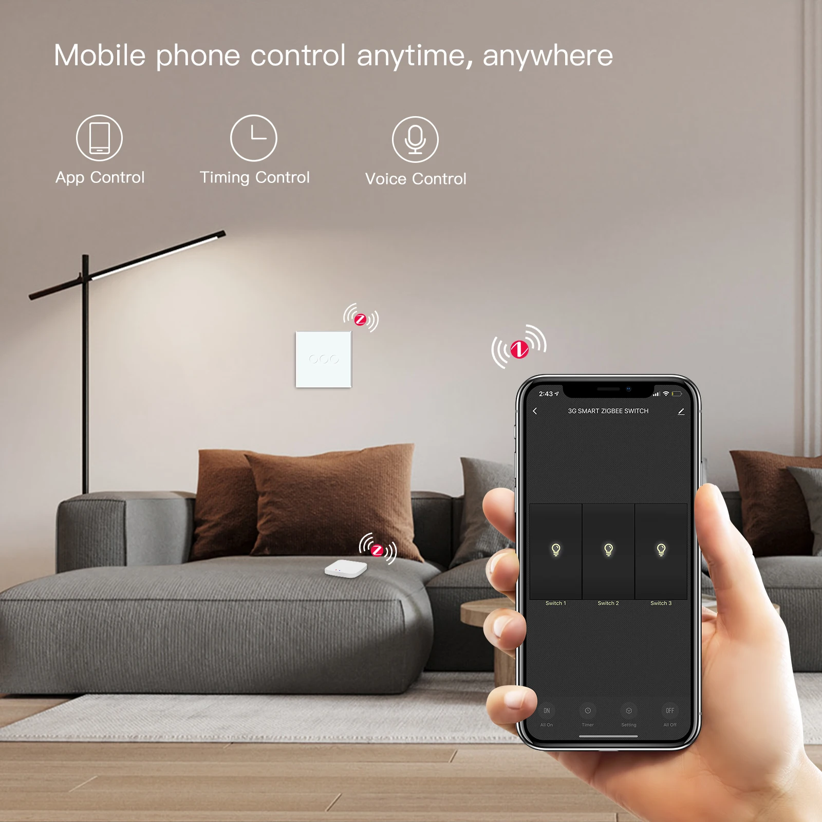 Умный выключатель BSEED Zigbee сенсорный для украшения дома 3 клавиши