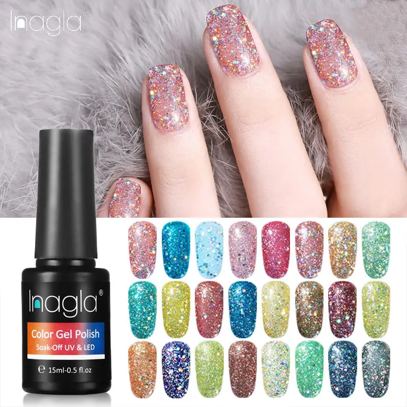 Inagla Bling 108 цветов блестящий 15 мл Гель лак для ногтей светодиодный и УФ