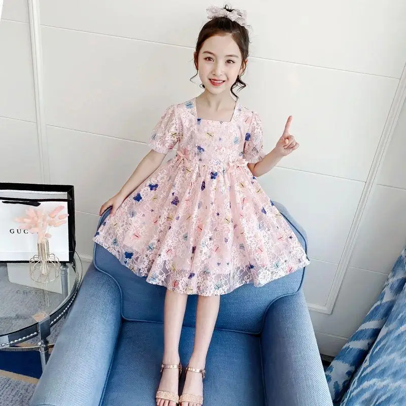 

2021 Girls Dress Summer New Children Casual Floral Chiffon Baby Girls Princess Dress 3 To 12 Years Children's Clothing Clothes