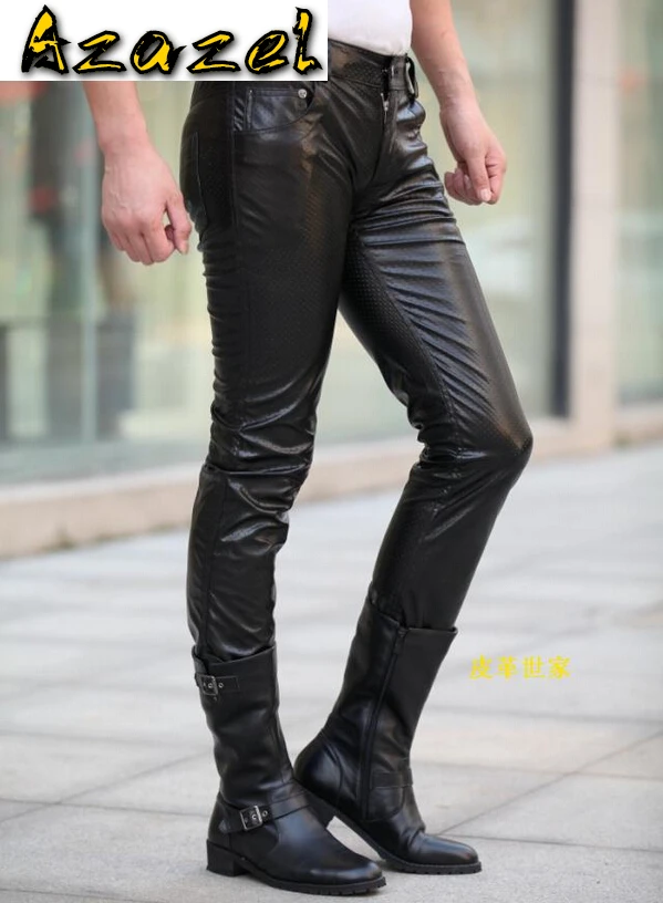Azazel Hot 2020 New Men Black Leather Pants PU Material Black Color trousers Motorcycle Skinny Faux Leather Man Pants 29-39