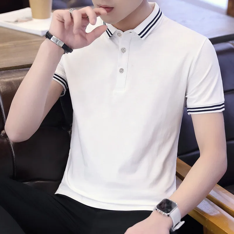 

3042-short-sleeved t-shirt boys Korean version of the trend of Hong Kong points loose stitching shirt