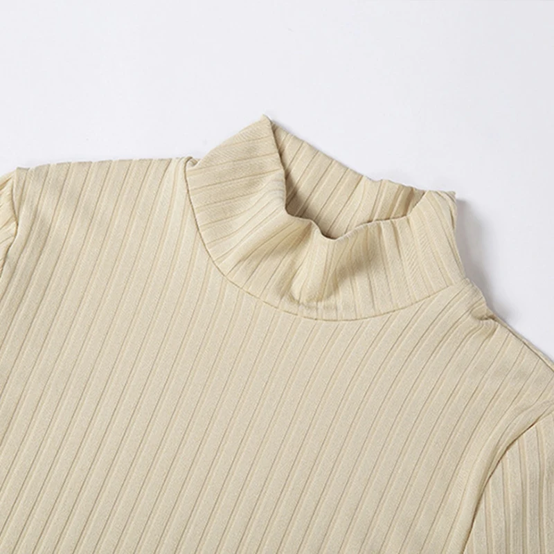 

Knit Rib Sklinky Mini Dress Autumn Half High Collar Crop Top Bandage Hollow Long Sleeve Elegant Party Woman Package Hip Dresses