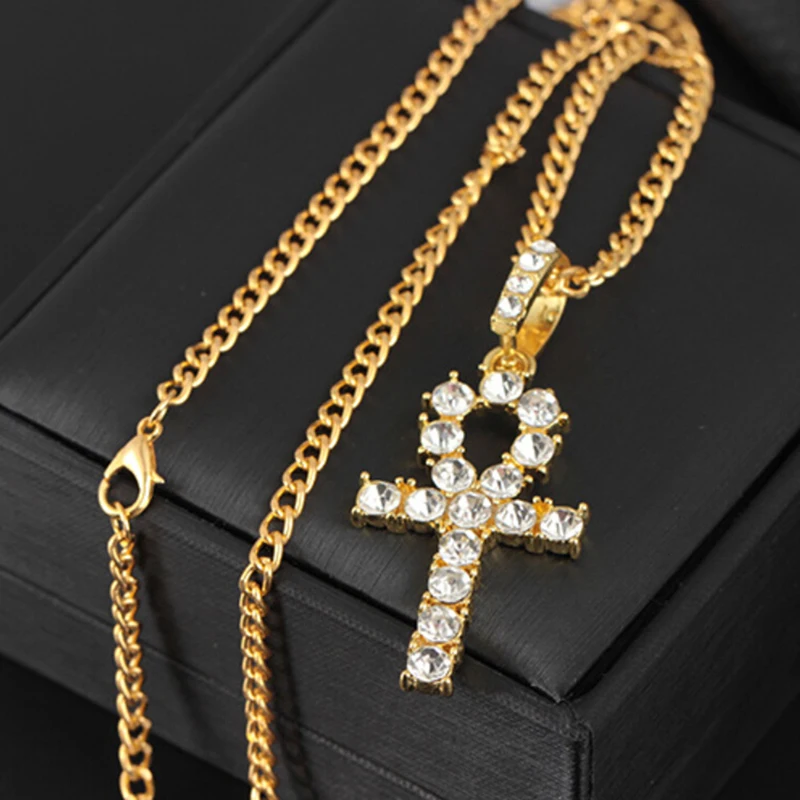  Black Color Rhinestone Crystal Cross Pendant Necklace Crucifix Long Necklaces&ampPendants Charm Men Hip Hop Jewelry | Украшения и