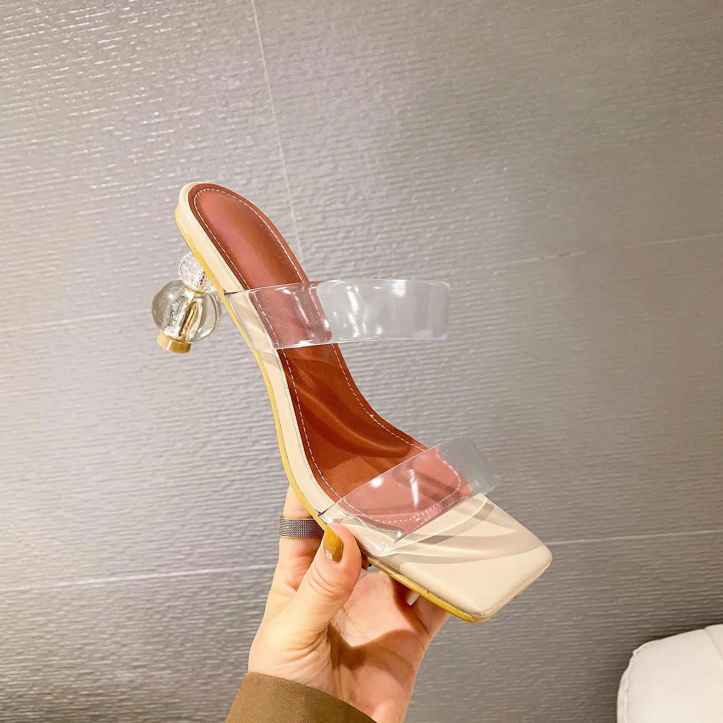 

sandals women wear fairy style 2021 summer new personalized special-shaped heel high-heeled slippers