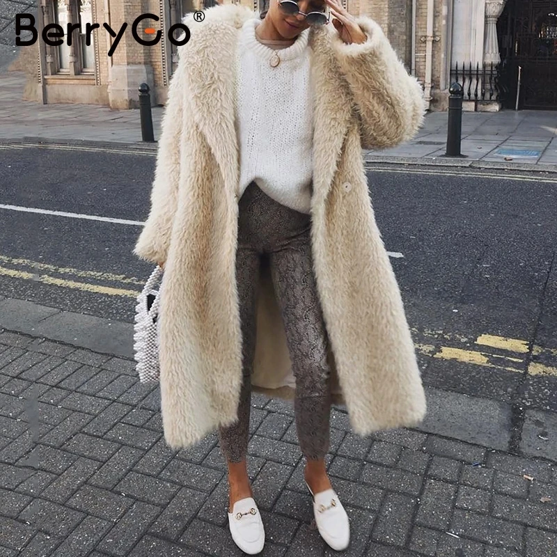 BerryGo элегантное пальто из искусственного меха размера плюс женская уличная