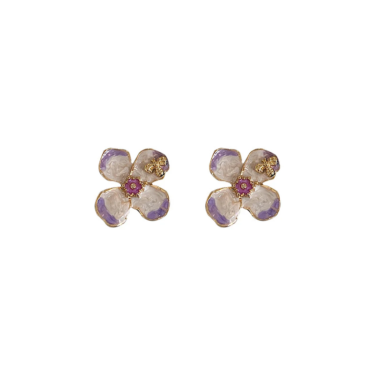 

SNCSDK New French Retro Stud Earrings Romantic Oil Painting Color Flower Bee Three-dimensional Women's Earrings Fashion Jewelry