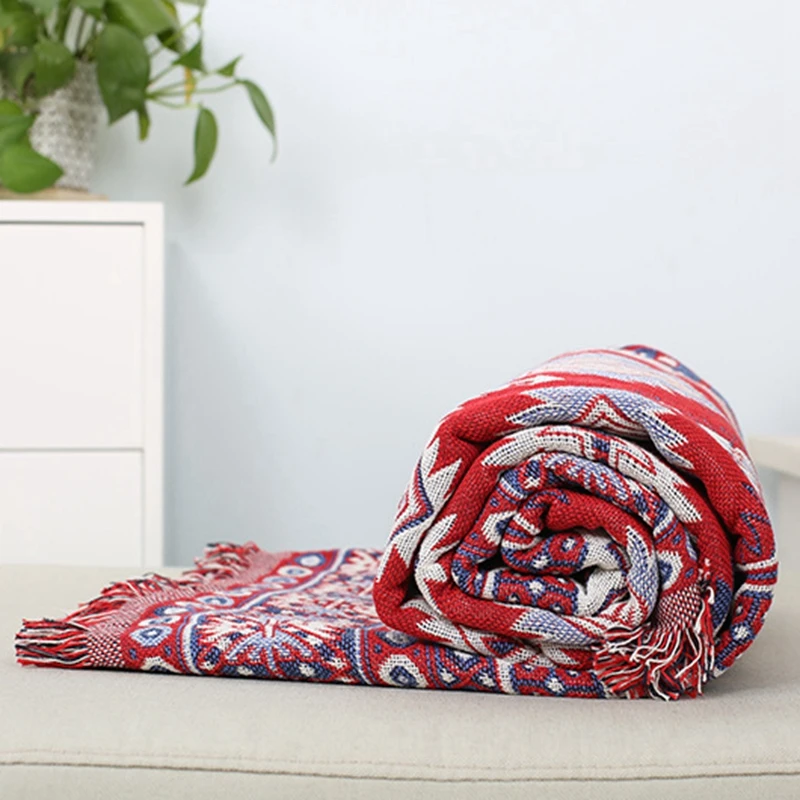 Вязаные одеяла в персидском стиле для дивана Этнические красные геометрические