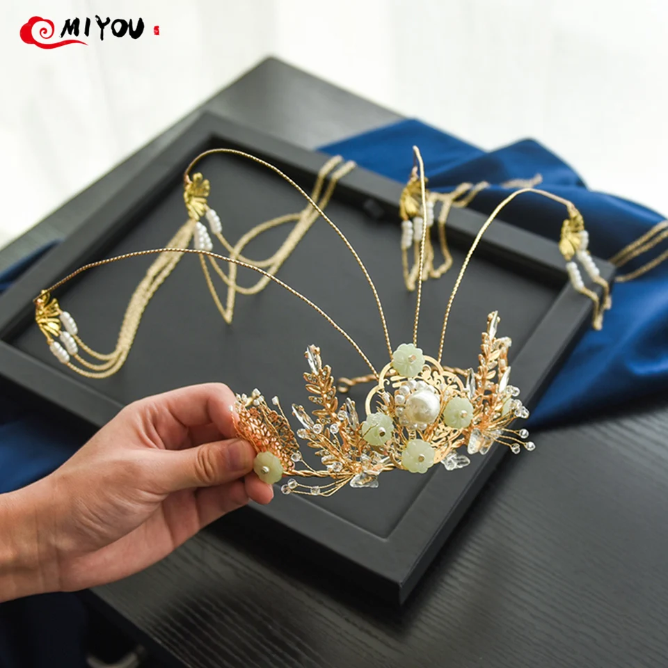 

Chinese Elegance Vintage Wedding Bridal Hair Sticks Traditional Gold Color Flower Bride Hair Combs Tiaras Hairwear