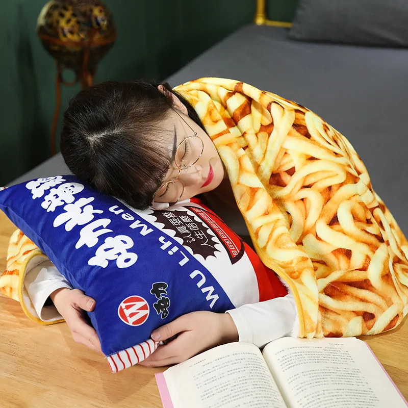 

Simulation Instant Funny Noodles Plush Pillow With Blanket Plush Pillow with Blanket Beef Fried Noodles Stuffed Toys Xmas Gifts