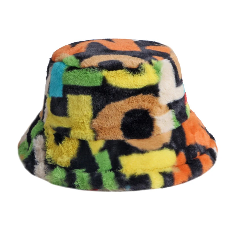 

Women's Bucket Hats Fall Winter Faux Rabbit Fur Panama Cap Female Soft Bush Hat Warm Velvet Fisherman Hat Thick Vacation Cap