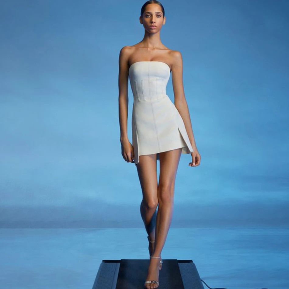 

Miss Water 2020 New Summer White Sleeveless Bandage Dress Women Mini Sexy Strapless Club Celebrity Evening Party Dress Vestido