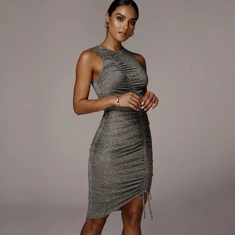

2021 new style women's dress with drawstring and irregular hem