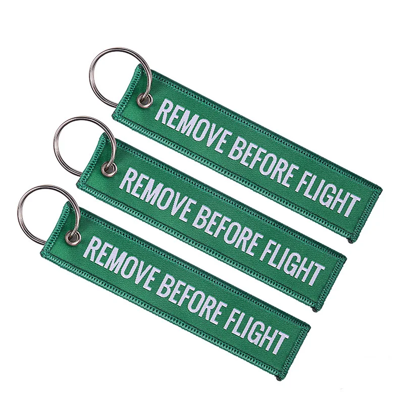 

1 PC 13*3CM Fashion Remove Before Flight Tags Keychain Keyring Rectangle Embroidery Message Multicolor Aviation Gifts