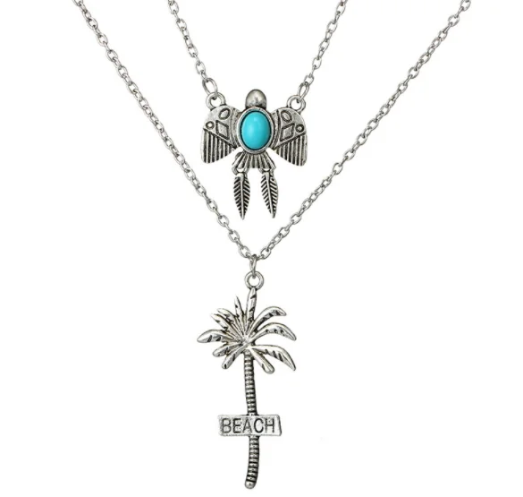 Женское Бохо персональное письмо кокосовое дерево птица цепь многослойный набор