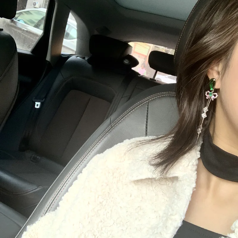 

High Quality S925 Silver Post Pave Top AAA+ Zircon Water-drop Bowknot Style Dangle Earrings For Women Wedding Jewelry