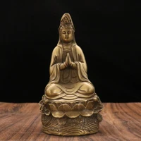 9chinese folk collection old bronze patina guanyin bodhisattva hands together sitting buddha ornaments town house