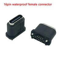 2 10pcs type c micro usb waterproof female vertical stand plug 16 pin all four feet plug board 180%c2%b0 dip socket connecto