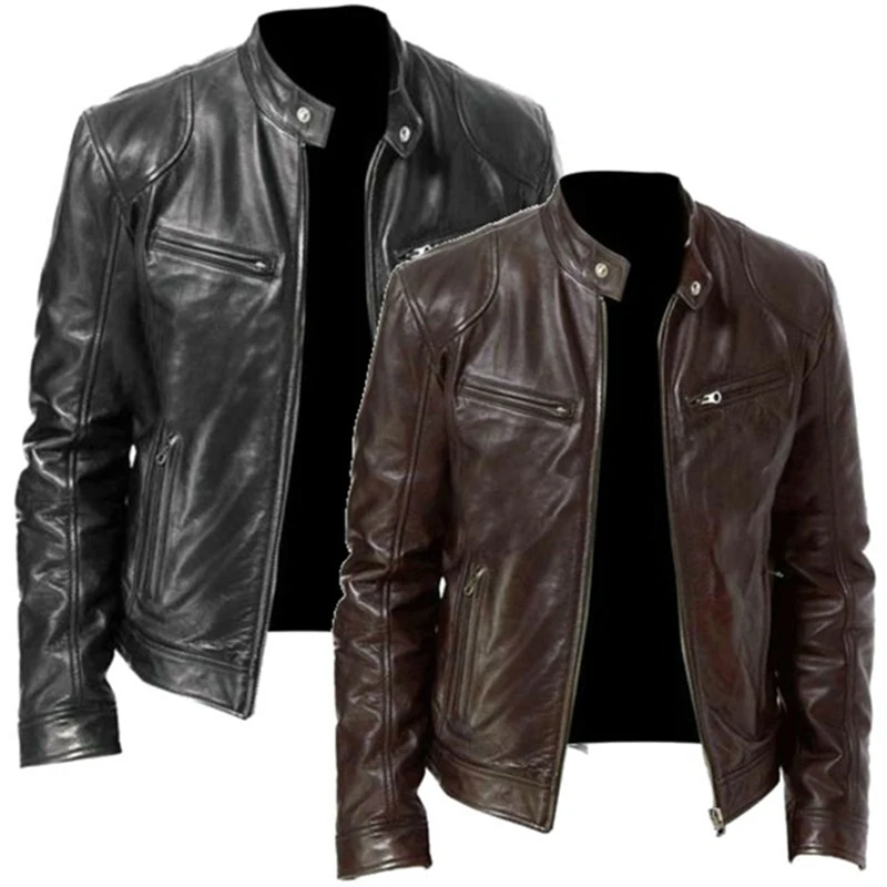 

New Autumn Winter Men's Leather Jacket Biker Motorcycle Black Mens Leather Jacket Men Pu Leather Stand Collar Coats Male