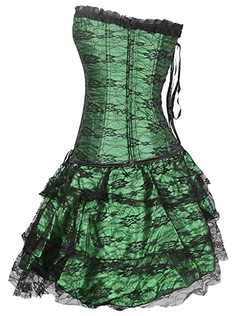 

Corsets Sexy Women Black Gothic Vintage Sweet Elegant Casual Tops Intimates Lace Corset Dress Female Fashion Retro Green Corsets