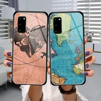 world map phone case glow luminous tempered glass for samsung galaxy s20 5g 10 plus elite s20 ultra note p9 10e cover