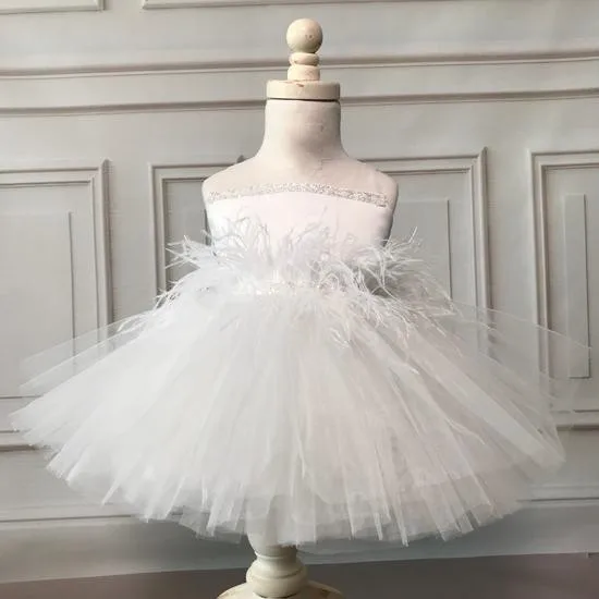 Newborn Baby Girls Baptism Christmas Dresses White Feather Infant Girl 1 Year Birthday Dress Infant Princess Christening Dress