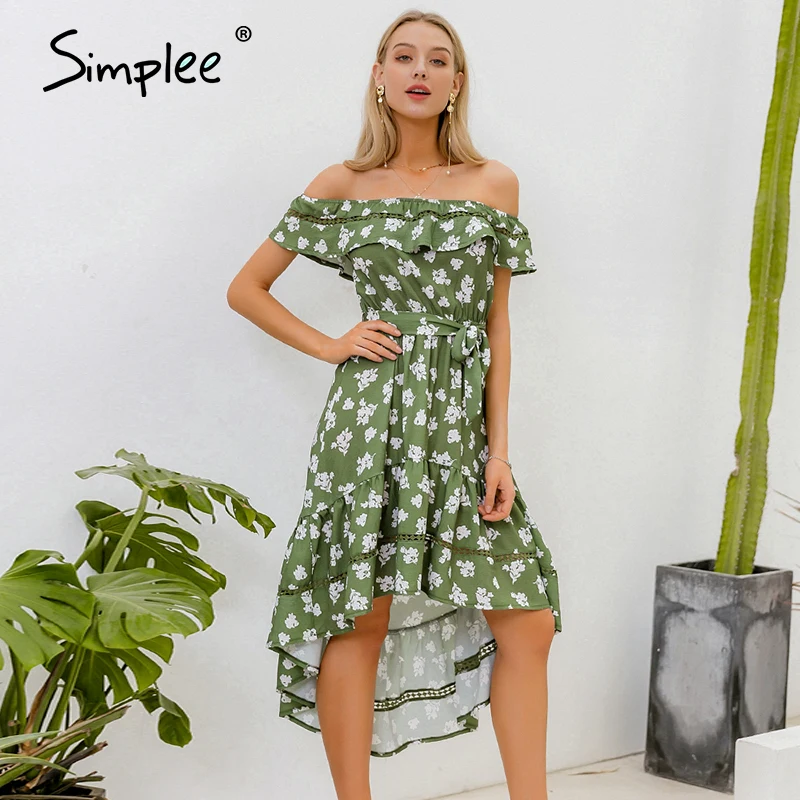Женское платье с открытыми плечами Simplee пляжное средней длины цветочным принтом