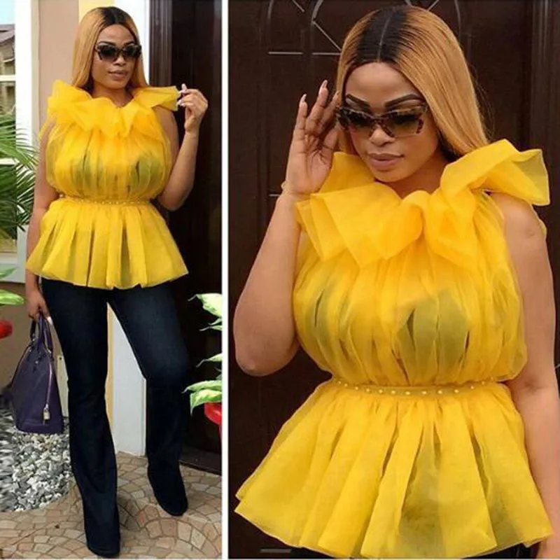 Лидер продаж блузка пышная Тюлевая рубашка с оборками и длинным рукавом