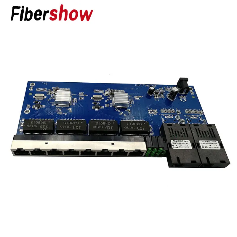 Гигабитный Ethernet-коммутатор волоконно-оптический медиа конвертер pcba 8 RJ45 UTP 2 волоконный порт 10/100/1000 M печатной платы