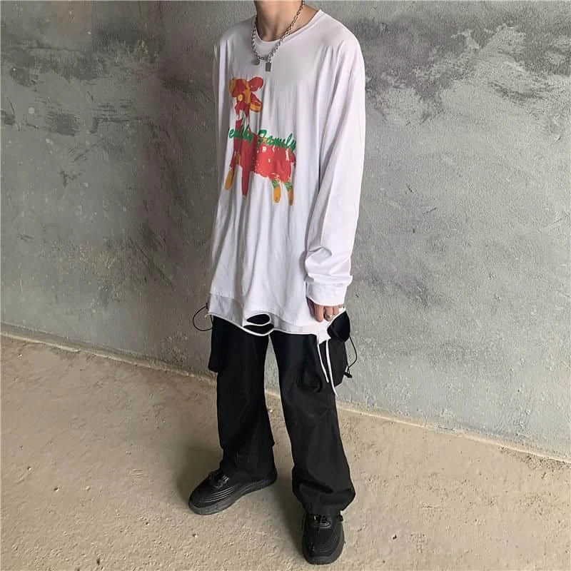 

T-shirt Men And Women's In South Korea In South Korea Fashion Autumn Fun Hip Hop Cartoon Loose Long Sleeve T-shirt Men And Women