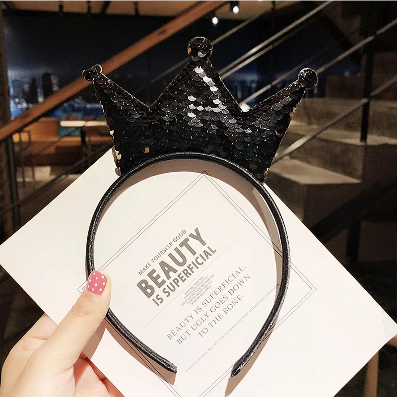 black crown Новые милые разноцветные Блестки для девочек с бантом и кошачьими ушками, ободки для волос, прекрасный орнамент для волос, праздничный обруч, модные детские аксессуары для волос - Цвет: black crown