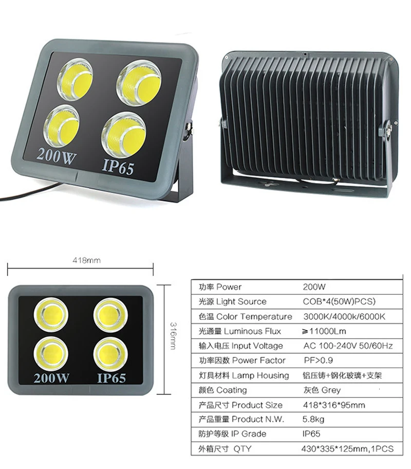 COB Светодиодный прожектор 100W 200W 300W 400W 500W 600W IP65 Refletor светодиодный прожектор светодиодный Exterieur пятно энергосберегающие лампы