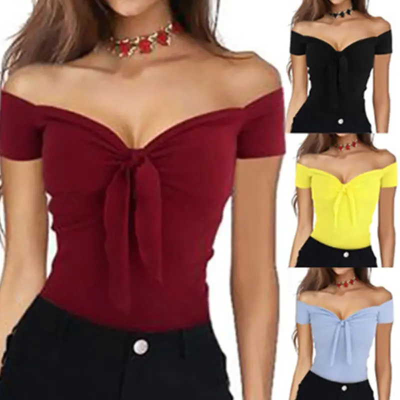 

Blouse Women V Neck Shrot Sleeve Shirts Summer Elegant Office Ladies Slim Fit Off Shoulder Solid Color Womens Sexy Tops Hot Sale