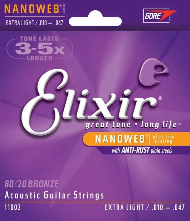 Elixir 11002 акустическая 80/20 бронза с NANOWEB покрытием дополнительный светильник 10-47