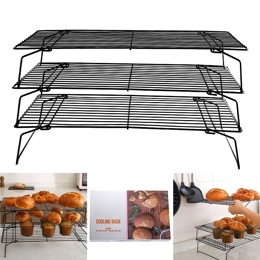 

3 Layer Stainless Steel Wire Grid Cooling Tray Cake Food Rack Oven Kitchen Baking Pizza Bread Cookie Biscuit Holder Drying Stand