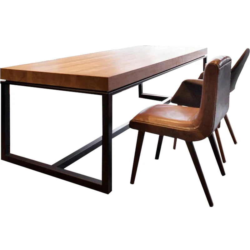 Винтажный обеденный стол из кованого железа в стиле ретро лофт деревянный и стул