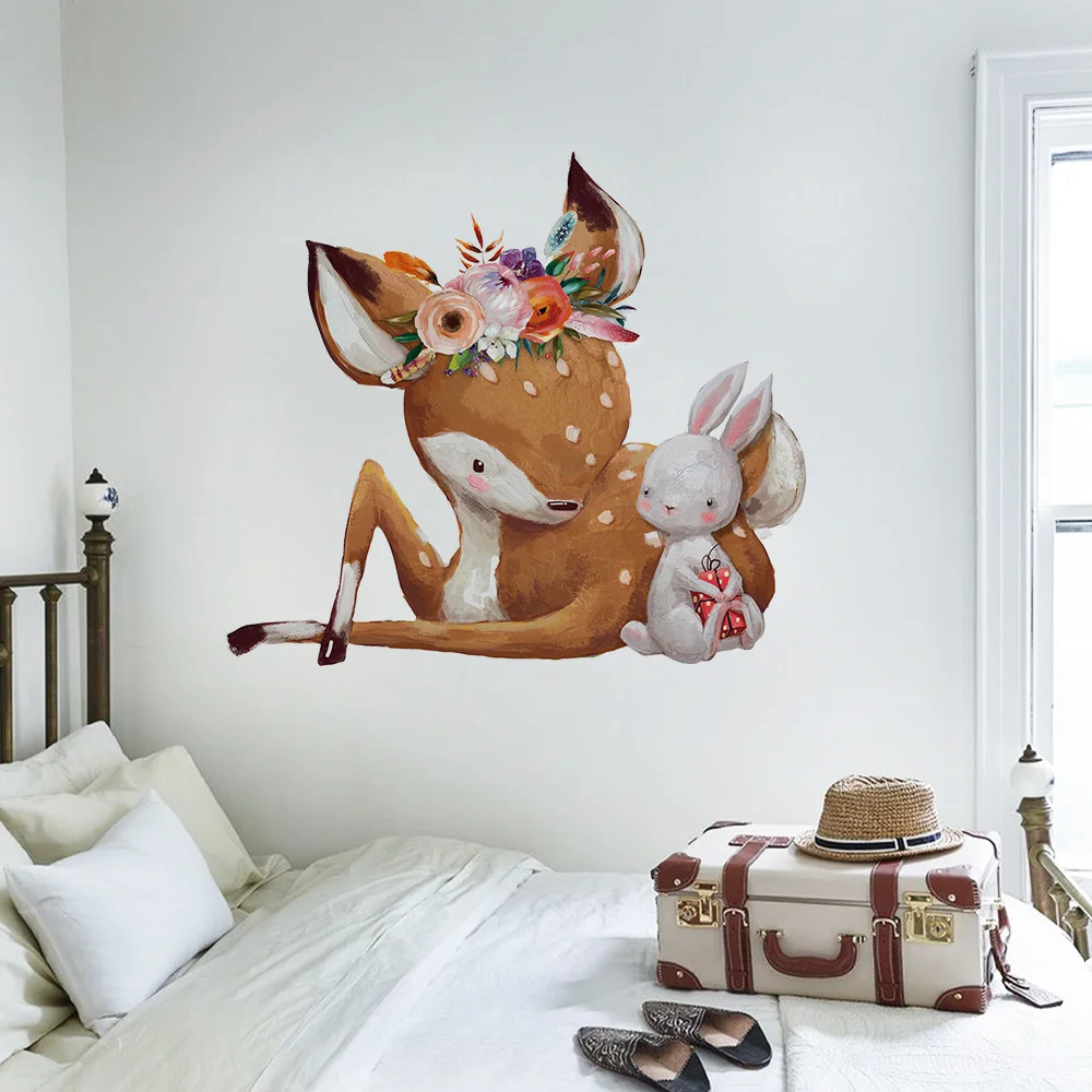 Настенный декор наклейки для украшения комнаты года олененок QT1970 | Дом и сад