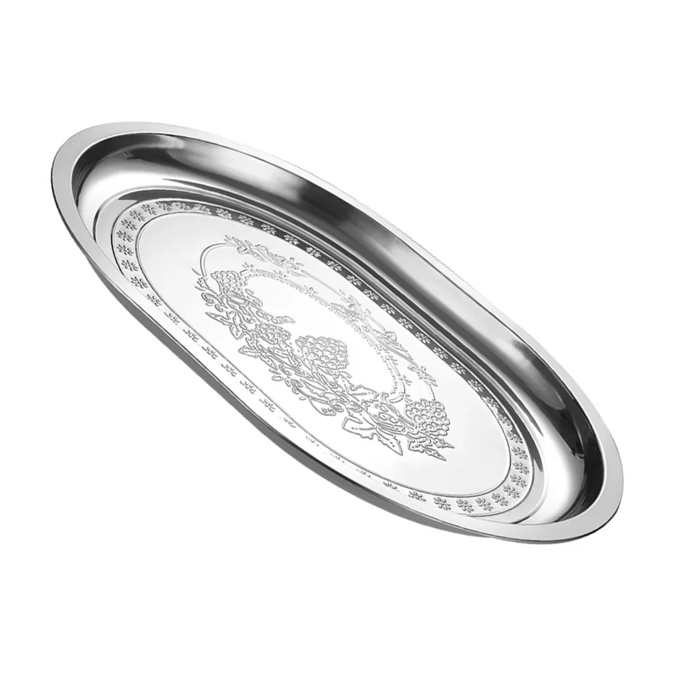 

1 шт. Изысканная тарелка из нержавеющей стали, тарелка для стейка на пару поднос для рыбы (серебристый)